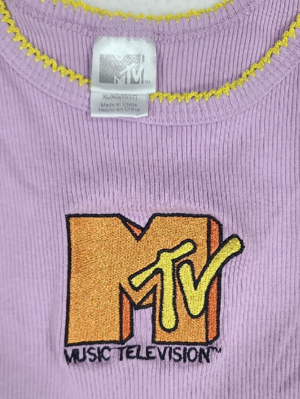 MTV Lavender Ribbed Tank with Yellow Trim